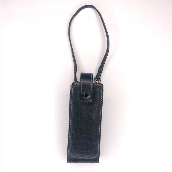 COACH black leather phone case